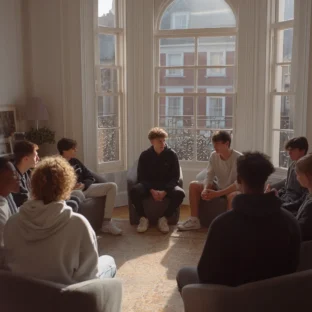 Young people sitting together in a group discussion