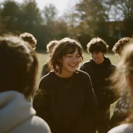 Teenagers playing a game in an experiential group in the park