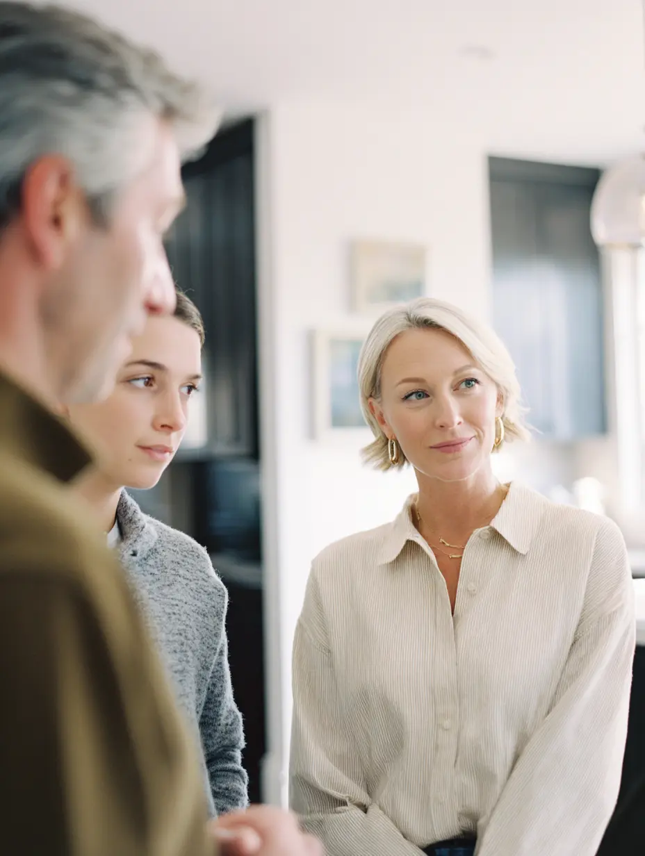 Parents and young adult child speaking with a professional in a youth rehab session