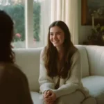 Woman smiling during therapy session