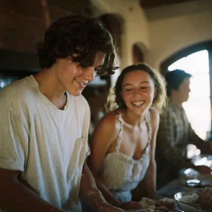Young adults learning life skills in a cooking group for mental health support