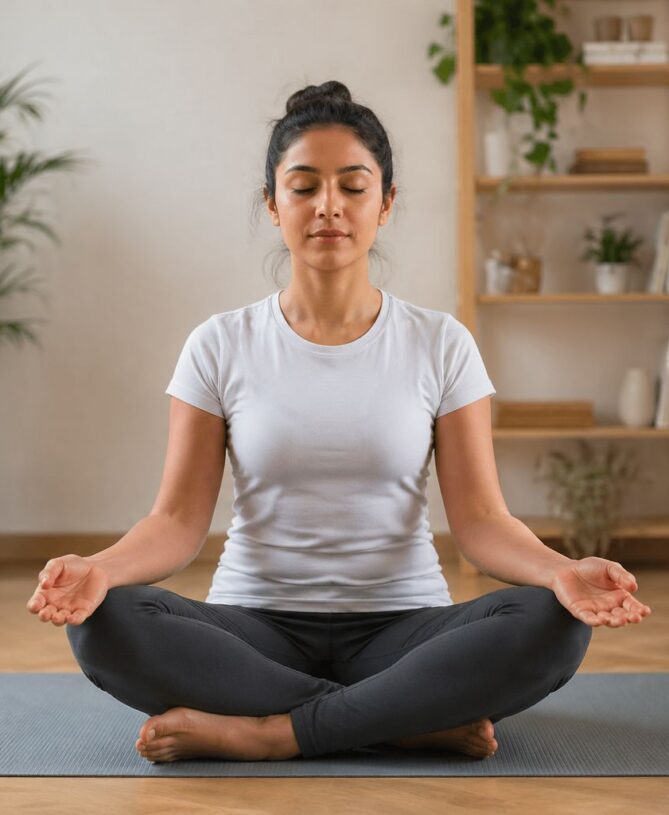 Calm indoor yoga meditation