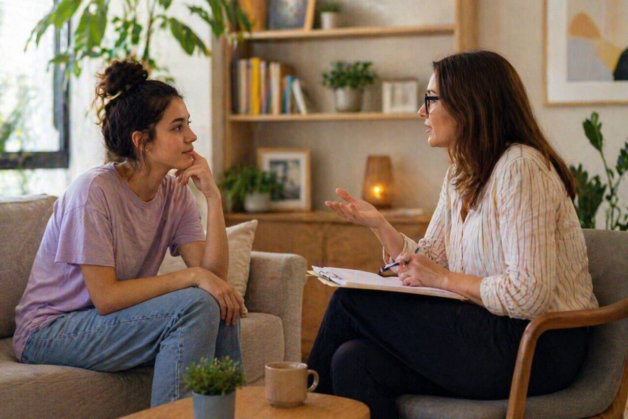 Supportive conversation in cozy setting