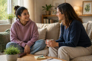 Supportive mentor conversation with teen