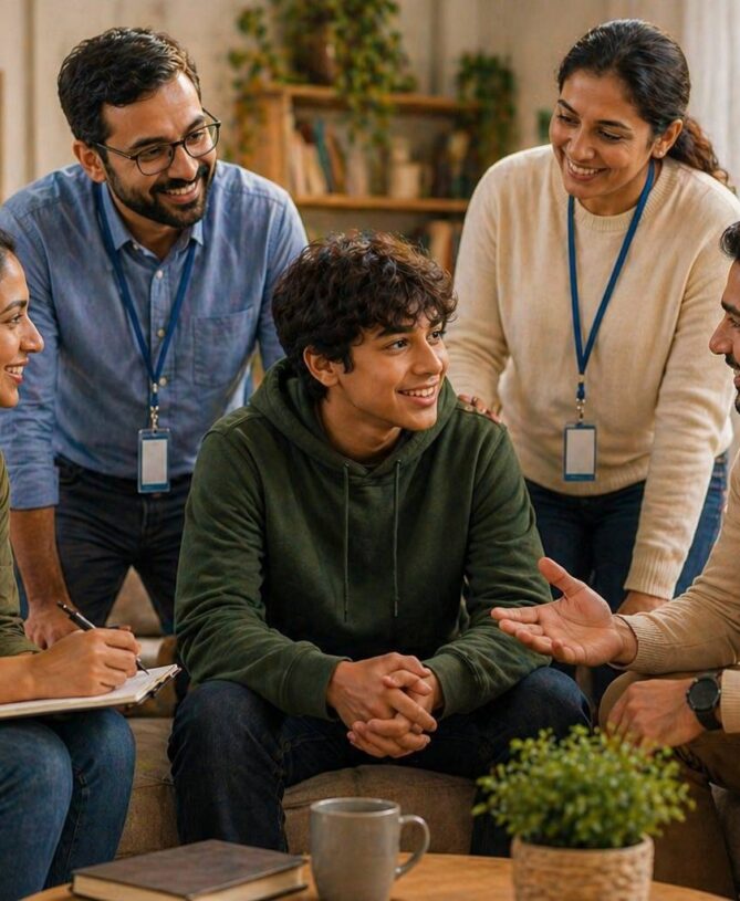 Supportive team guiding youth