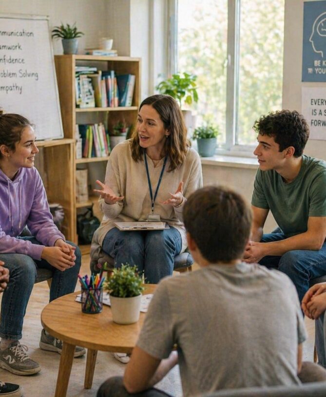 Teen group discussion session
