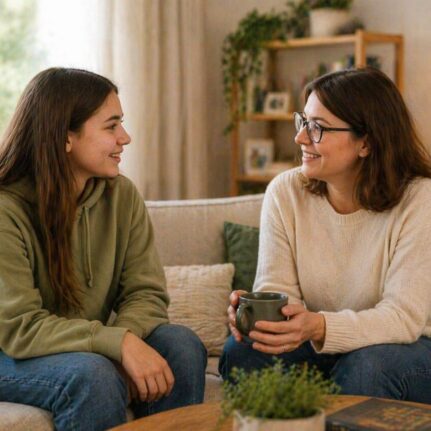 Warm friendly conversation at home