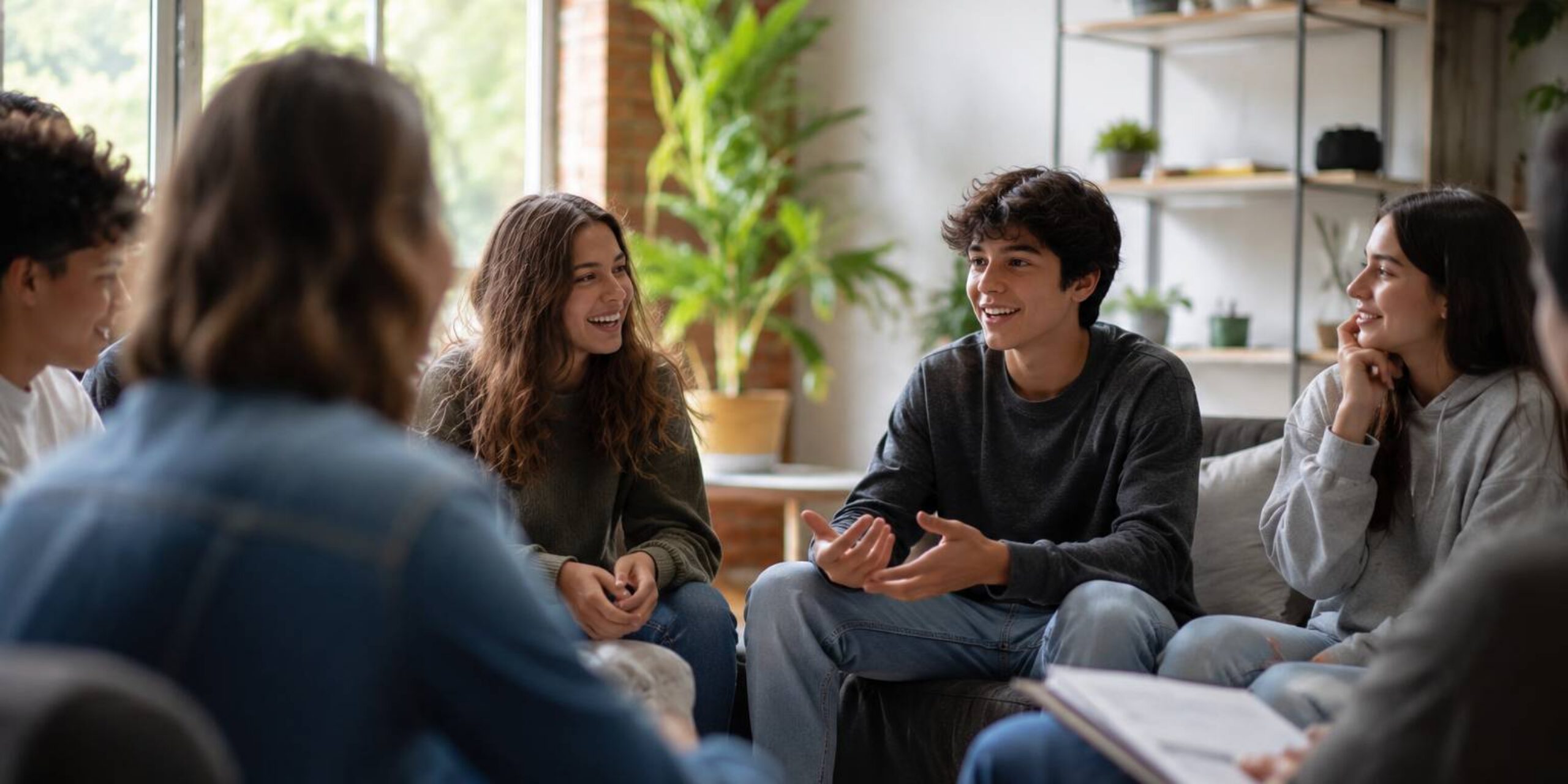 Happy young adults support group