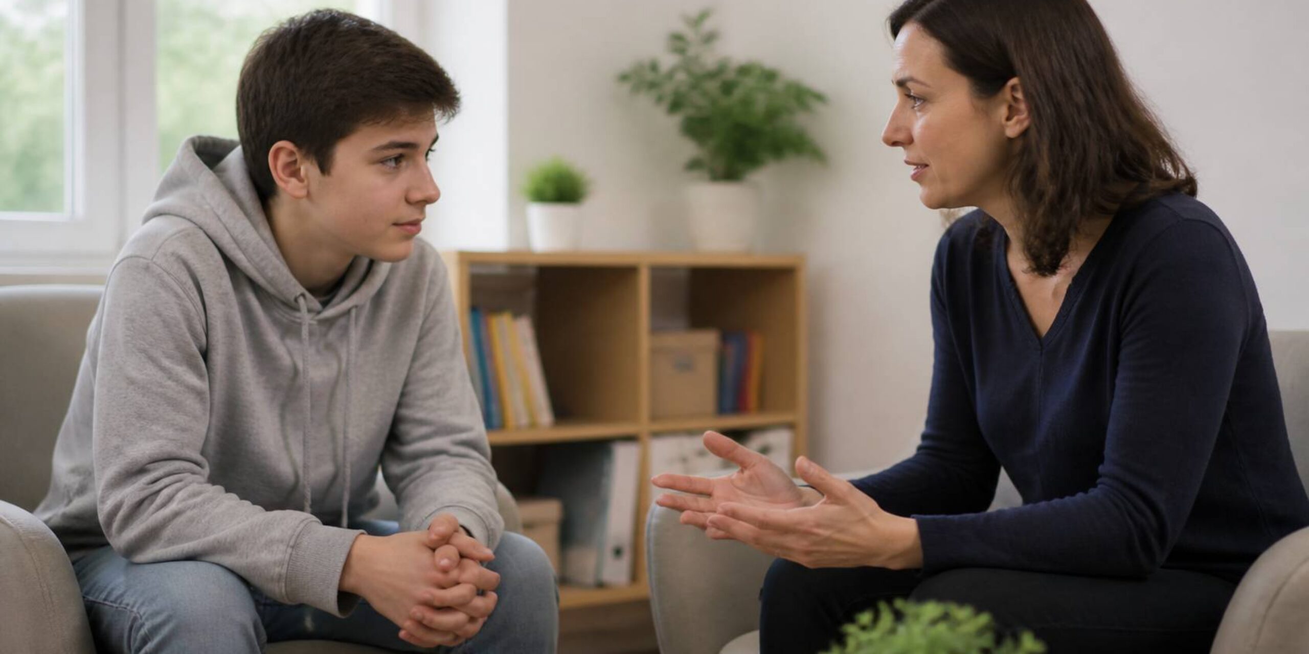 young adult supportive conversation indoors