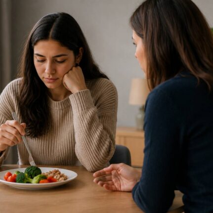 young woman supportive mealtime conversation
