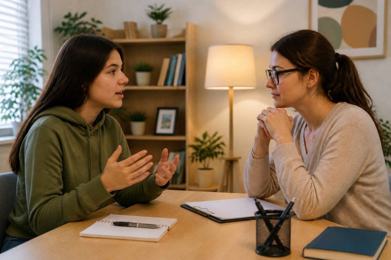 young women conversation indoor