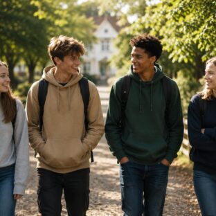Young adults walking together